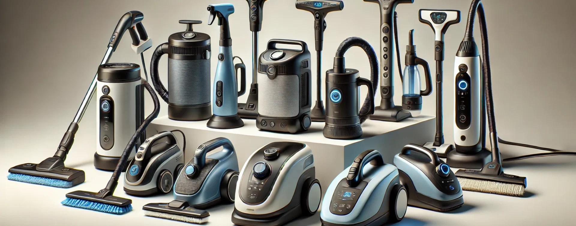 DALL·E 2024-11-04 13.10.29 - A high-quality image showcasing a selection of top-rated steam cleaners on a clean background. The steam cleaners vary in size and shape, representing